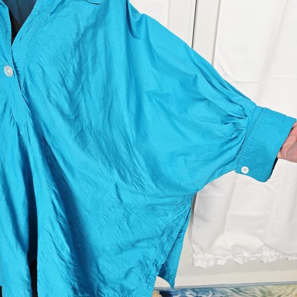 Dilemma Dhun Shroff Turquoise Art-To-Wear Textured Cotton Blend Shirt Lagenlook - Picture 4 of 13